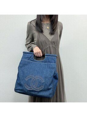Chanel CC Logo Handbag Blue Denim Vintage